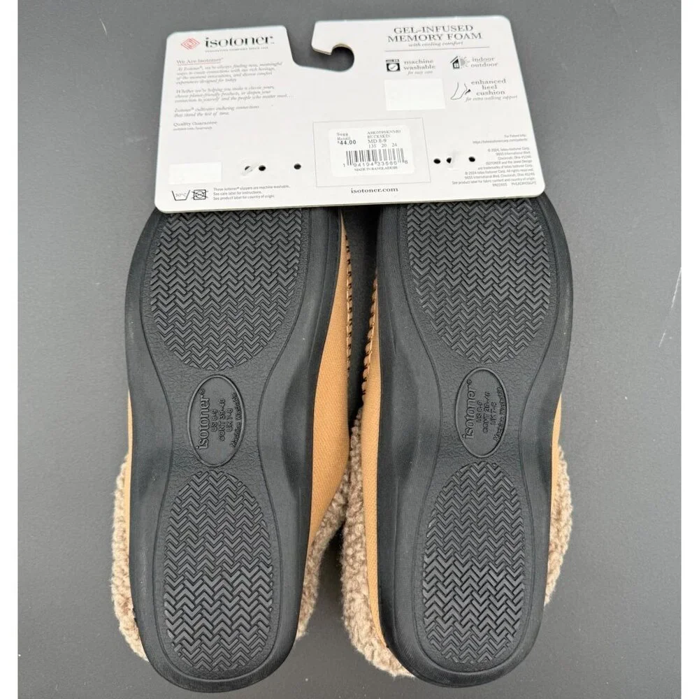 Isotoner Slippers Mens Size M 8-9 Memory‎ Foam Tan Buckskin Sherpa Lining